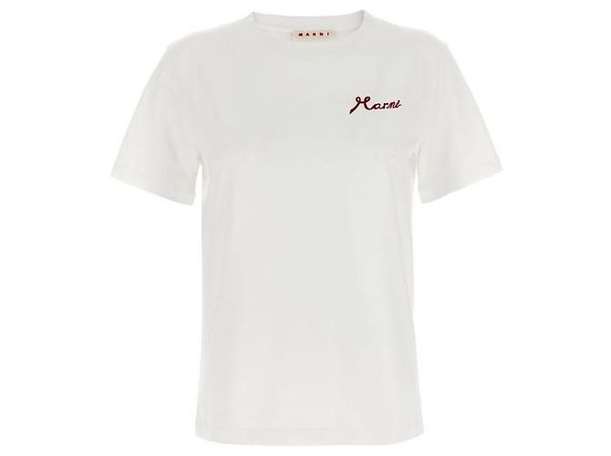 Marni T-shirt in cotone con dettaglio logo in flock Bianco - vista 4