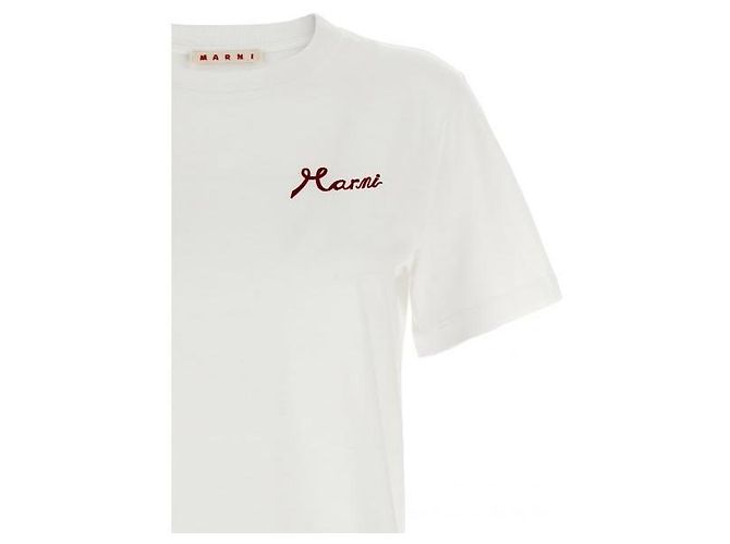 Marni T-shirt in cotone con dettaglio logo in flock Bianco - vista 6