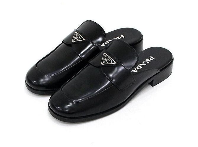 Prada Brushed Black Mule Slippers with Triangular Logo - view 3