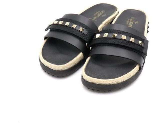 Valentino Rockstud Damen-Slipper aus schwarzem Raffia mit Klettverschluss - Ansicht 3