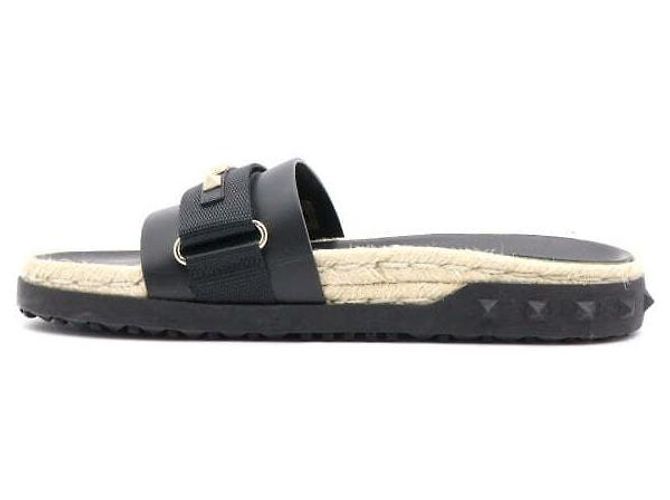 Valentino Rockstud Damen-Slipper aus schwarzem Raffia mit Klettverschluss - Ansicht 4