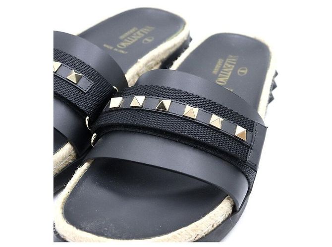 Valentino Rockstud Damen-Slipper aus schwarzem Raffia mit Klettverschluss - Ansicht 5