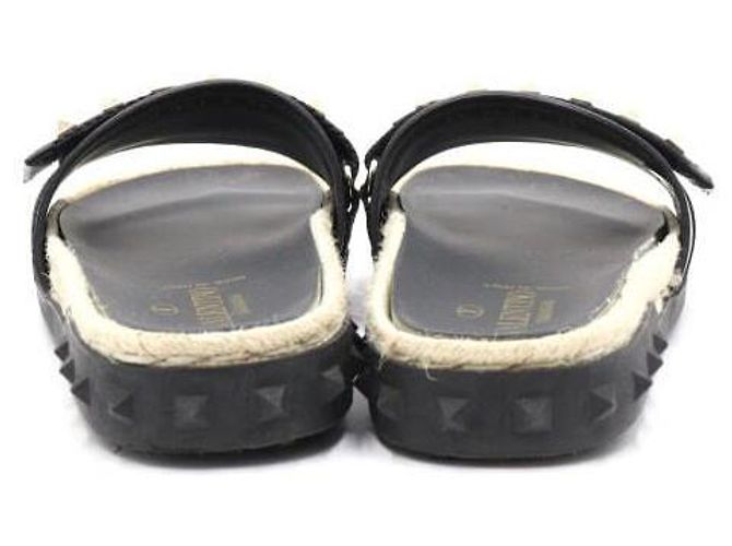 Valentino Rockstud Damen-Slipper aus schwarzem Raffia mit Klettverschluss - Ansicht 6