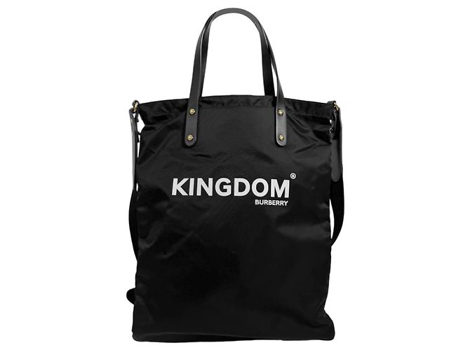Burberry Borsa Tote a Spalla Kingdom in Nylon Piatto Bidirezionale Nero - vista 2