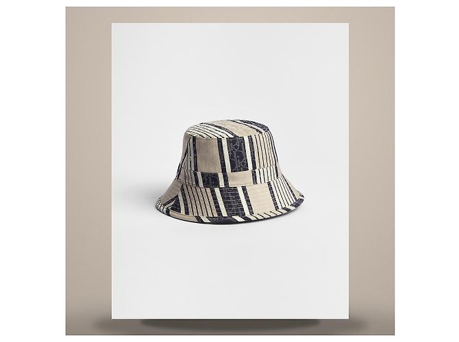 Dior Riviera Oblique Sun Stripe Bucket Hat Grey Blue Cotton Silk Jacquard - vista 2