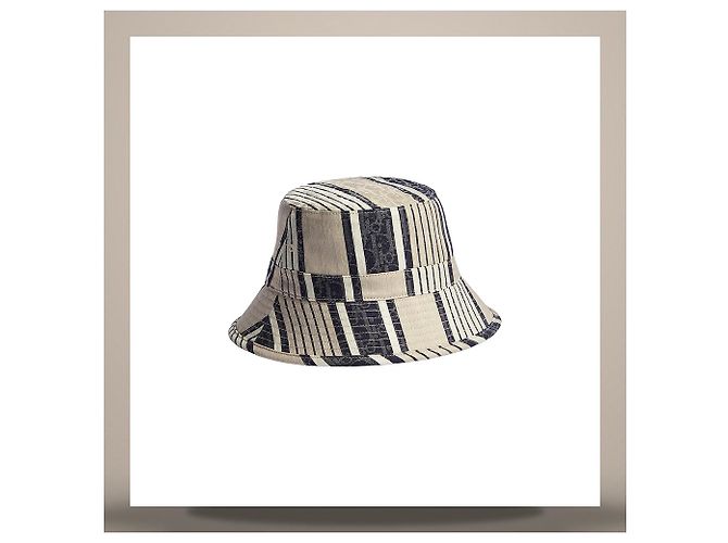 Dior Riviera Oblique Sun Stripe Bucket Hat Grey Blue Cotton Silk Jacquard - vista 3