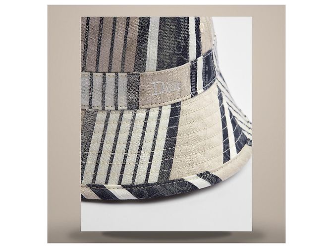 Dior Riviera Oblique Sun Stripe Bucket Hat Grey Blue Cotton Silk Jacquard - vista 4
