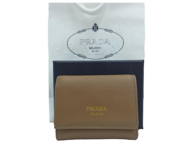 Vitello Prada Small Leather Tri-Fold Wallet Caramel Brown - view 10