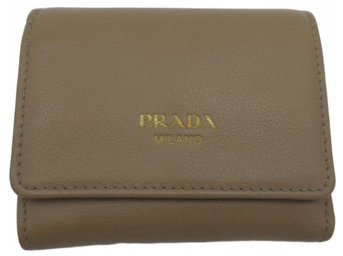 Vitello Prada Small Leather Tri-Fold Wallet Caramel Brown - view 11