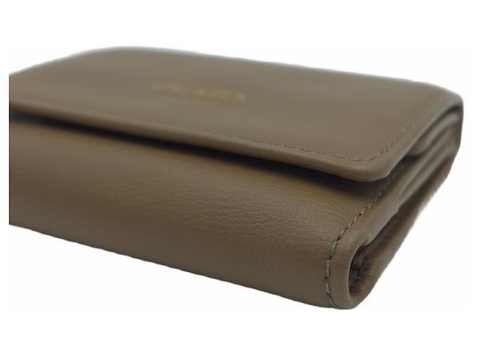 Vitello Prada Small Leather Tri-Fold Wallet Caramel Brown - view 14