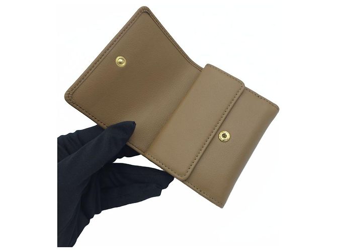 Vitello Prada Small Leather Tri-Fold Wallet Caramel Brown - view 15