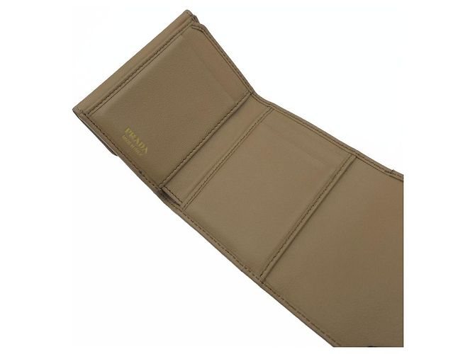 Vitello Prada Small Leather Tri-Fold Wallet Caramel Brown - view 16