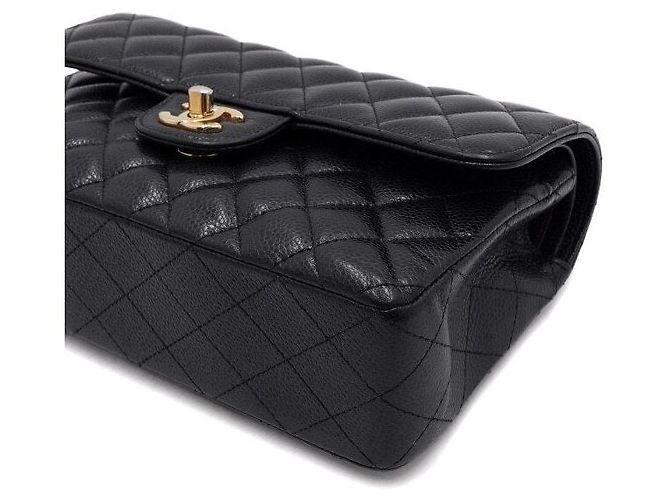 Chanel Borsa a tracolla Classic Small Flap CC in Caviar Nero - vista 10