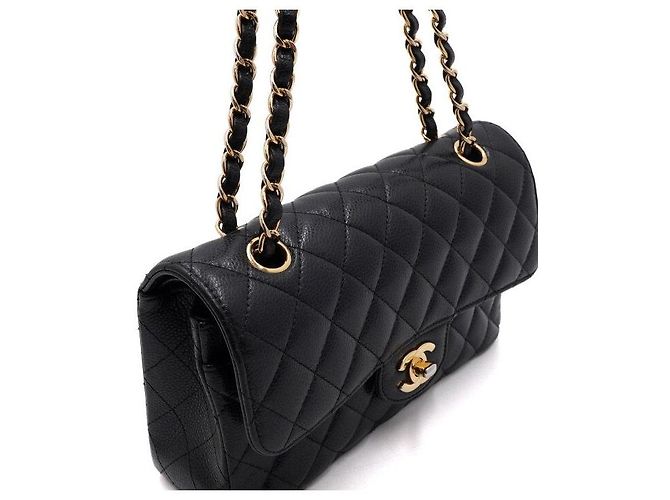 Chanel Borsa a tracolla Classic Small Flap CC in Caviar Nero - vista 12