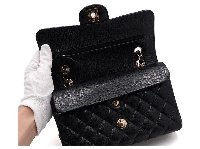 Chanel Borsa a tracolla Classic Small Flap CC in Caviar Nero - vista 6