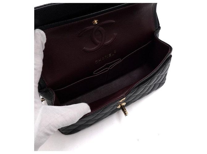 Chanel Borsa a tracolla Classic Small Flap CC in Caviar Nero - vista 7