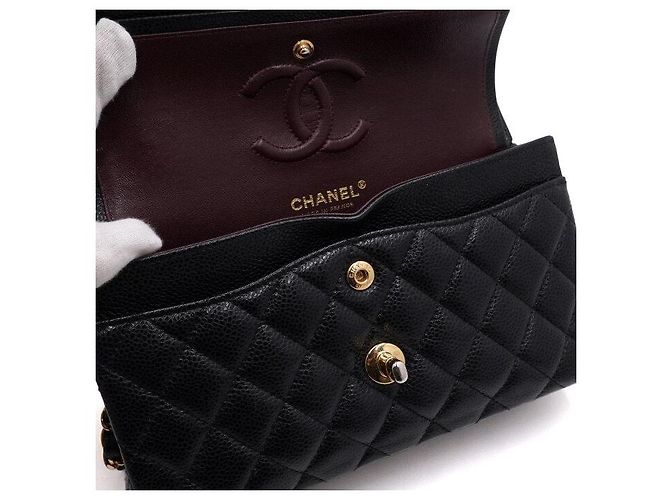 Chanel Borsa a tracolla Classic Small Flap CC in Caviar Nero - vista 8