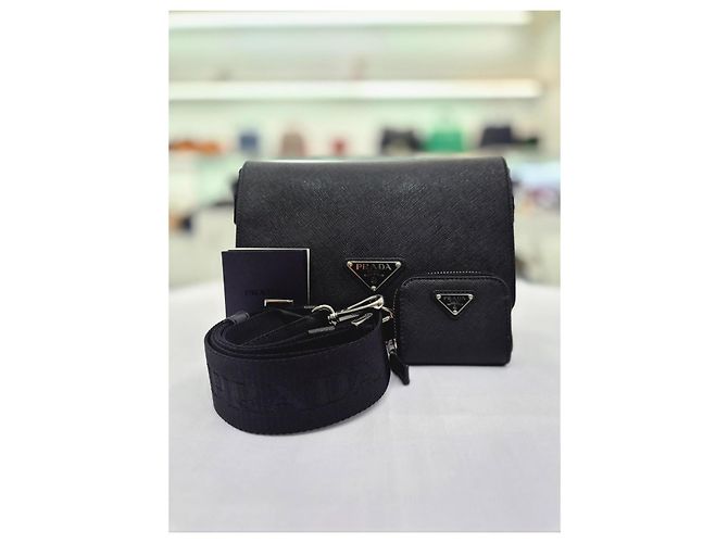 Prada Borsa a tracolla in pelle Saffiano nera Nero - vista 2