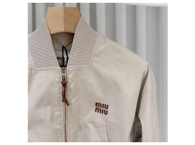 Miu Miu Panama Baumwoll-Bomberjacke Beige Damen (Größe Braun - Ansicht 4