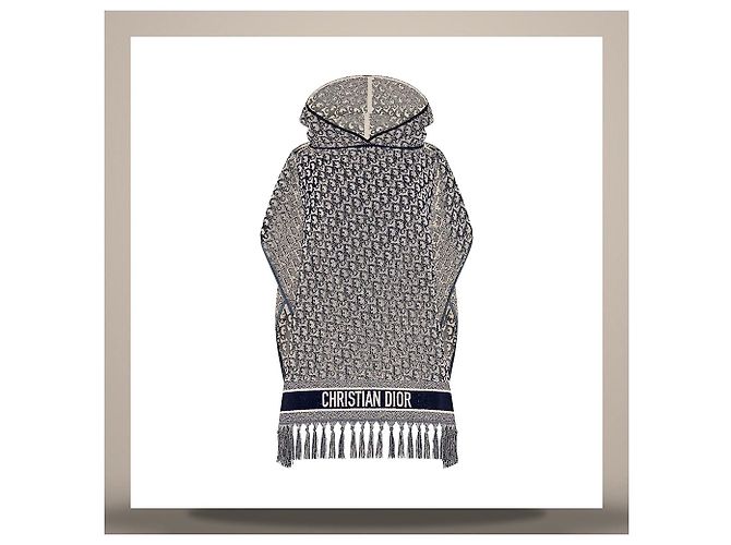 Dior Poncho con Capucha Oblique Azul Marino de Algodón - vista 2