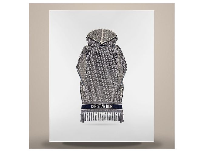 Dior Poncho con Capucha Oblique Azul Marino de Algodón - vista 3