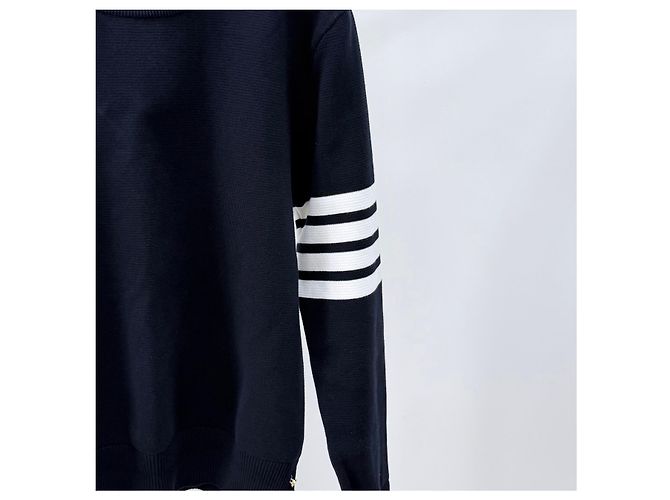 Thom Browne Strick mit diagonalen Streifen und Goldakzenten Navy Size Blau - Ansicht 2