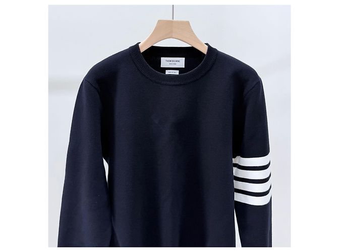 Thom Browne Strick mit diagonalen Streifen und Goldakzenten Navy Size Blau - Ansicht 3