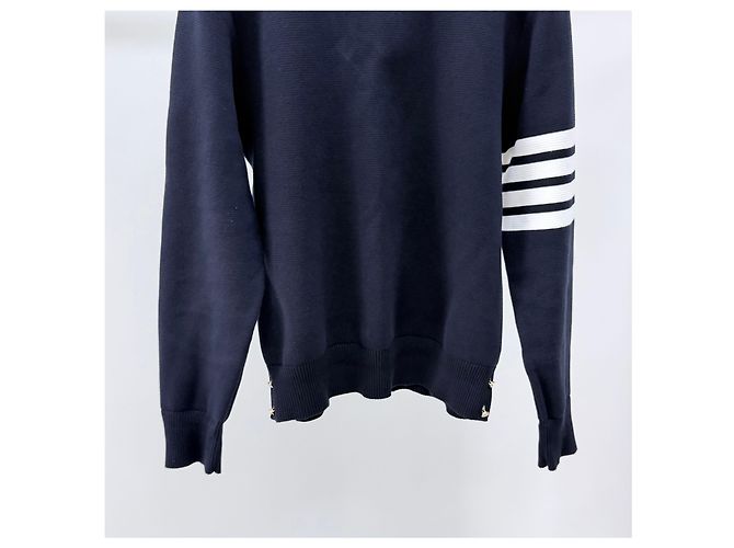 Thom Browne Strick mit diagonalen Streifen und Goldakzenten Navy Size Blau - Ansicht 4