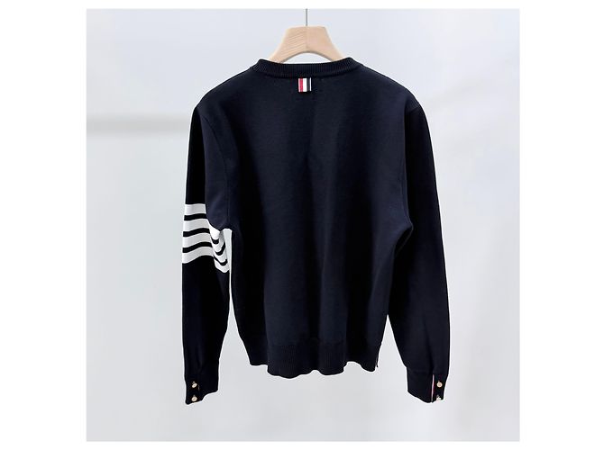 Thom Browne Strick mit diagonalen Streifen und Goldakzenten Navy Size Blau - Ansicht 5