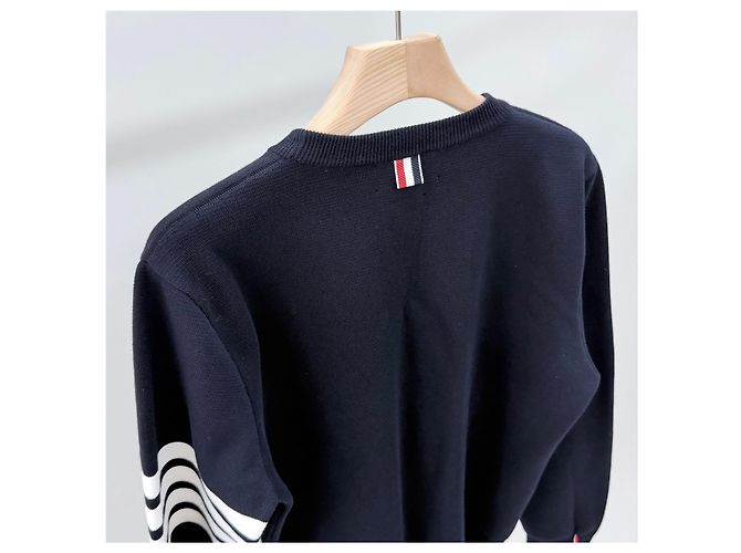 Thom Browne Strick mit diagonalen Streifen und Goldakzenten Navy Size Blau - Ansicht 6