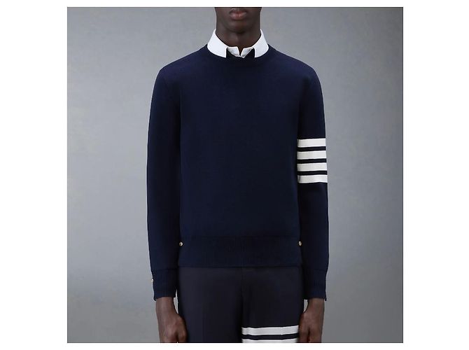Thom Browne Strick mit diagonalen Streifen und Goldakzenten Navy Size Blau - Ansicht 8