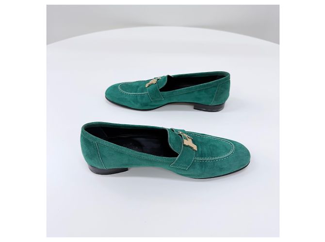 Hermès Mocassino in camoscio con logo Green Verde - vista 4