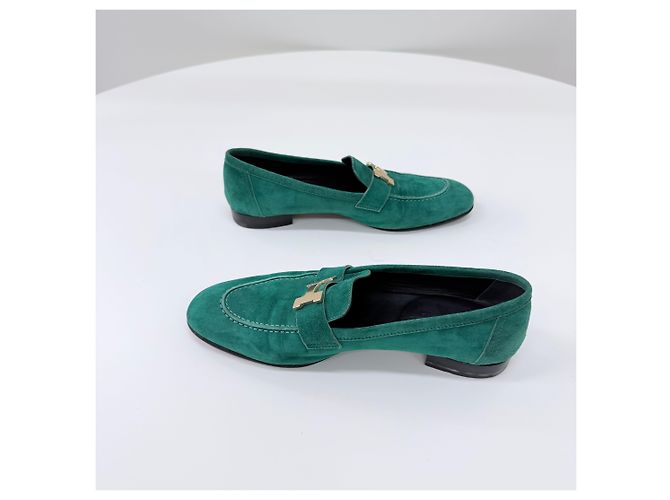 Hermès Mocassino in camoscio con logo Green Verde - vista 5