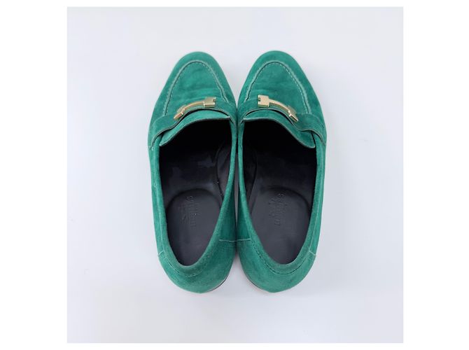 Hermès Mocassino in camoscio con logo Green Verde - vista 7