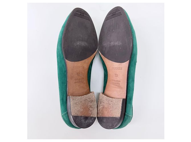 Hermès Mocassino in camoscio con logo Green Verde - vista 8