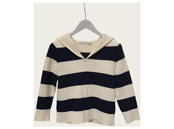 Dior Marinere Pullover aus Wolle-Kaschmir-Strick Marineblau Ecru - Ansicht 2