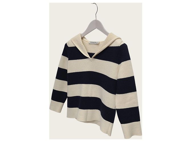 Dior Marinere Pullover aus Wolle-Kaschmir-Strick Marineblau Ecru - Ansicht 3