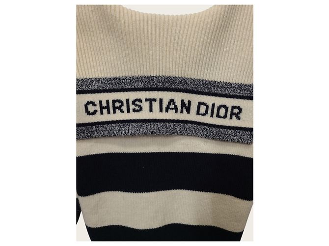 Dior Marinere Pullover aus Wolle-Kaschmir-Strick Marineblau Ecru - Ansicht 4