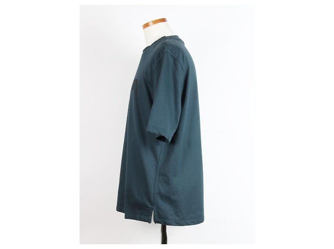 Hermès T-Shirt Turchese con Patch in Pelle di Cavallo Blu - vista 3