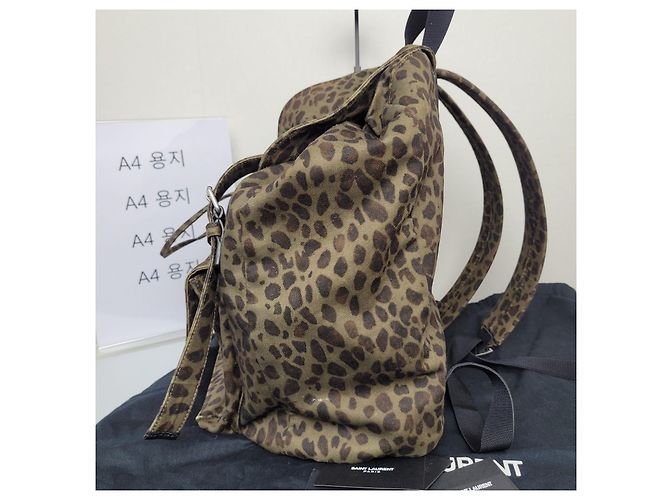 Saint Laurent Zaino Noe Khaki Leopard Jacquard Marrone - vista 7