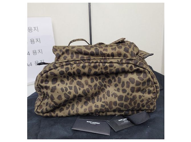Saint Laurent Zaino Noe Khaki Leopard Jacquard Marrone - vista 8