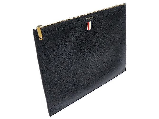 Thom Browne Clutch porta documenti medium in pelle martellata nera Nero - vista 2