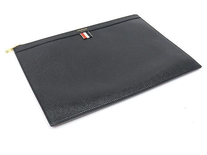 Thom Browne Clutch porta documenti medium in pelle martellata nera Nero - vista 3
