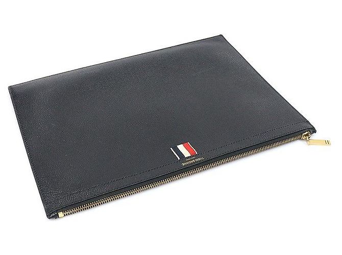 Thom Browne Clutch porta documenti medium in pelle martellata nera Nero - vista 4