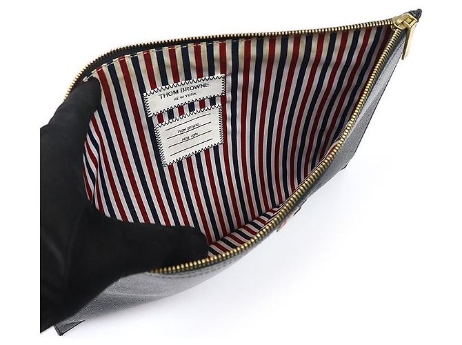 Thom Browne Clutch porta documenti medium in pelle martellata nera Nero - vista 5