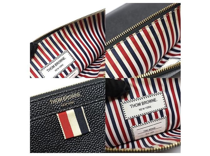 Thom Browne Clutch porta documenti medium in pelle martellata nera Nero - vista 7