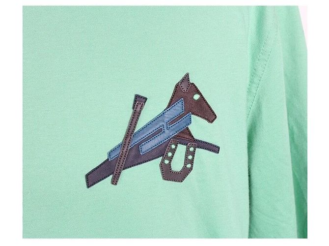 Hermès Kurzarm T-Shirt mit Pferdeleder-Patch Mintgrün - Ansicht 6