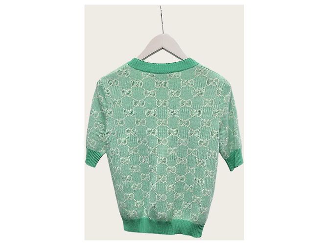 Gucci Strickpullover aus Baumwoll-Woll-Mischung GG Jacquard Mint Kurzarm Grün - Ansicht 4