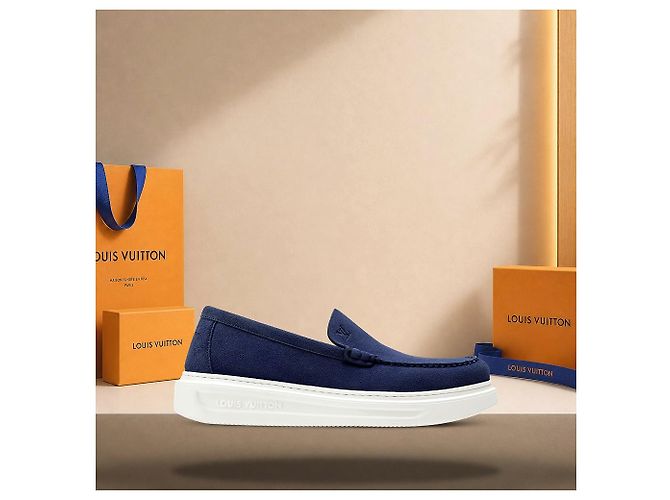 Louis Vuitton Mocassino Beverly Hills Navy Blue - vista 3