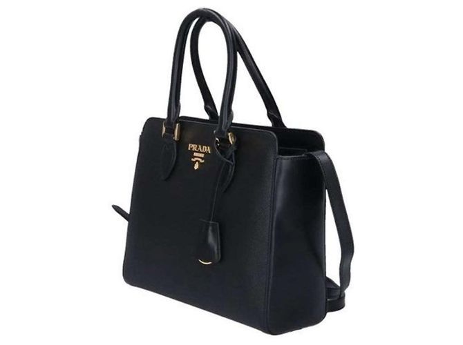 Prada Borsa Tote con manici in pelle Saffiano Nero - vista 3
